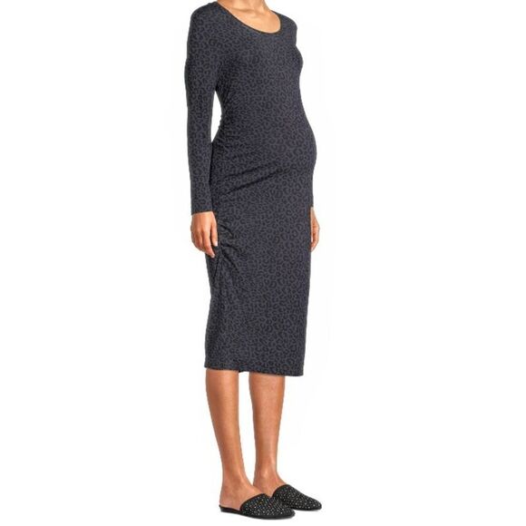 TIME and Tru Gray Black  Animal Print Leopard Print Bodycon Maternity Dress New - Picture 2 of 9
